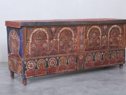 Vintage Moroccan chest  H 22  inches x W 51.5 inches x D 13.7 inches - wood chest