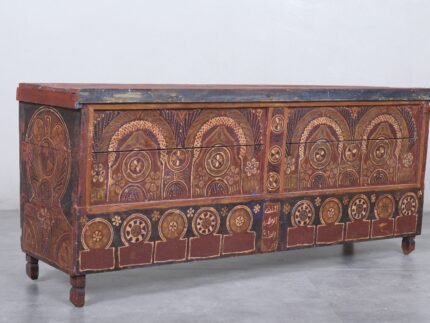 Vintage Moroccan chest  H 22  inches x W 51.1 inches x D 13.7 inches - wood chest